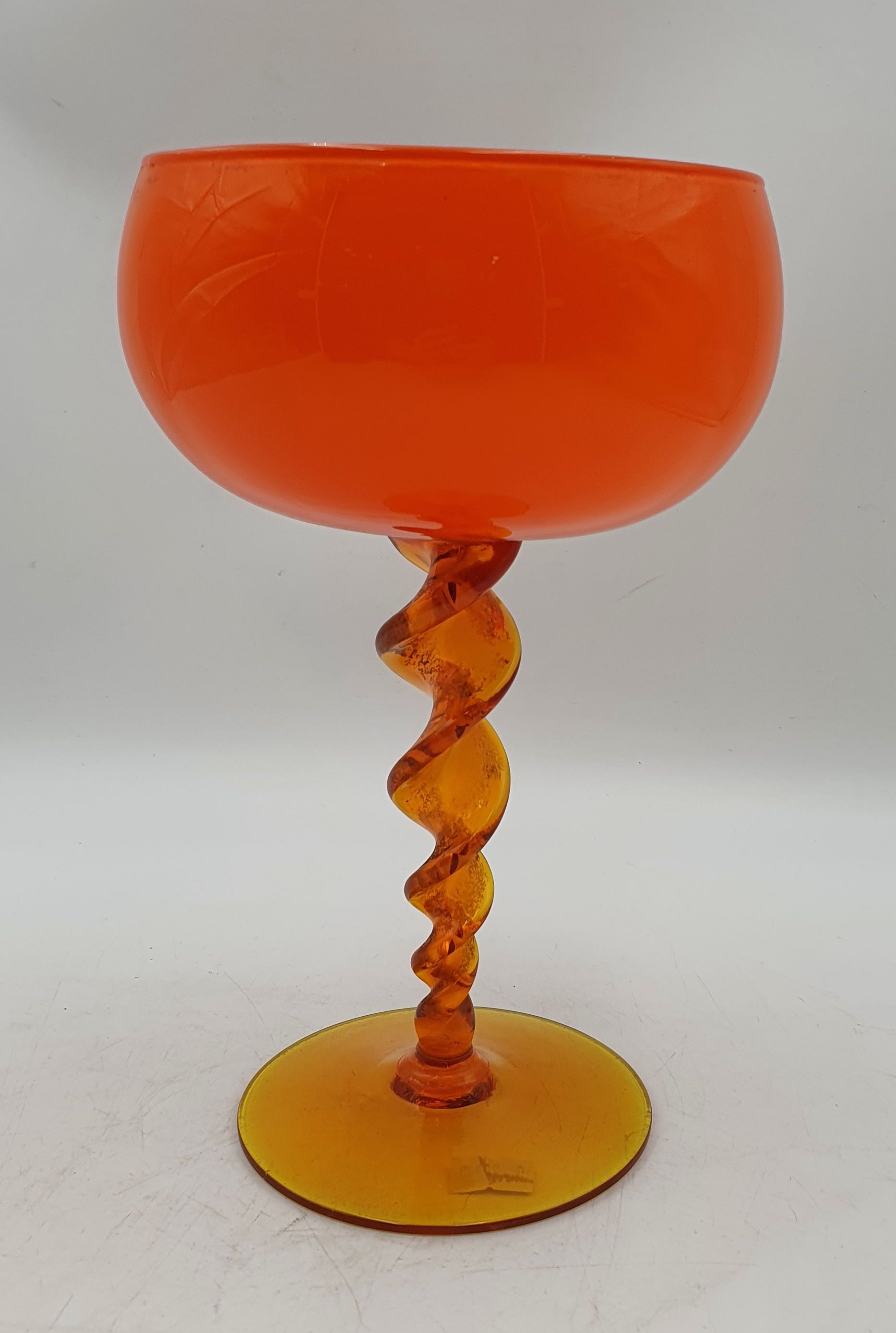 A Mid-Century Orange Art Glass Compote