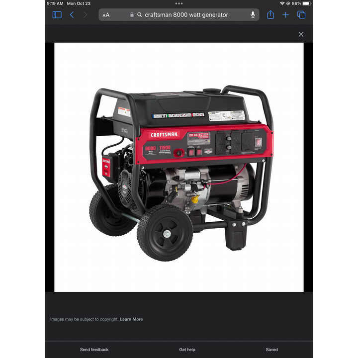 Craftsman 8000-Watt Gasoline Portable Generator w/ Briggs & Stratton Engine