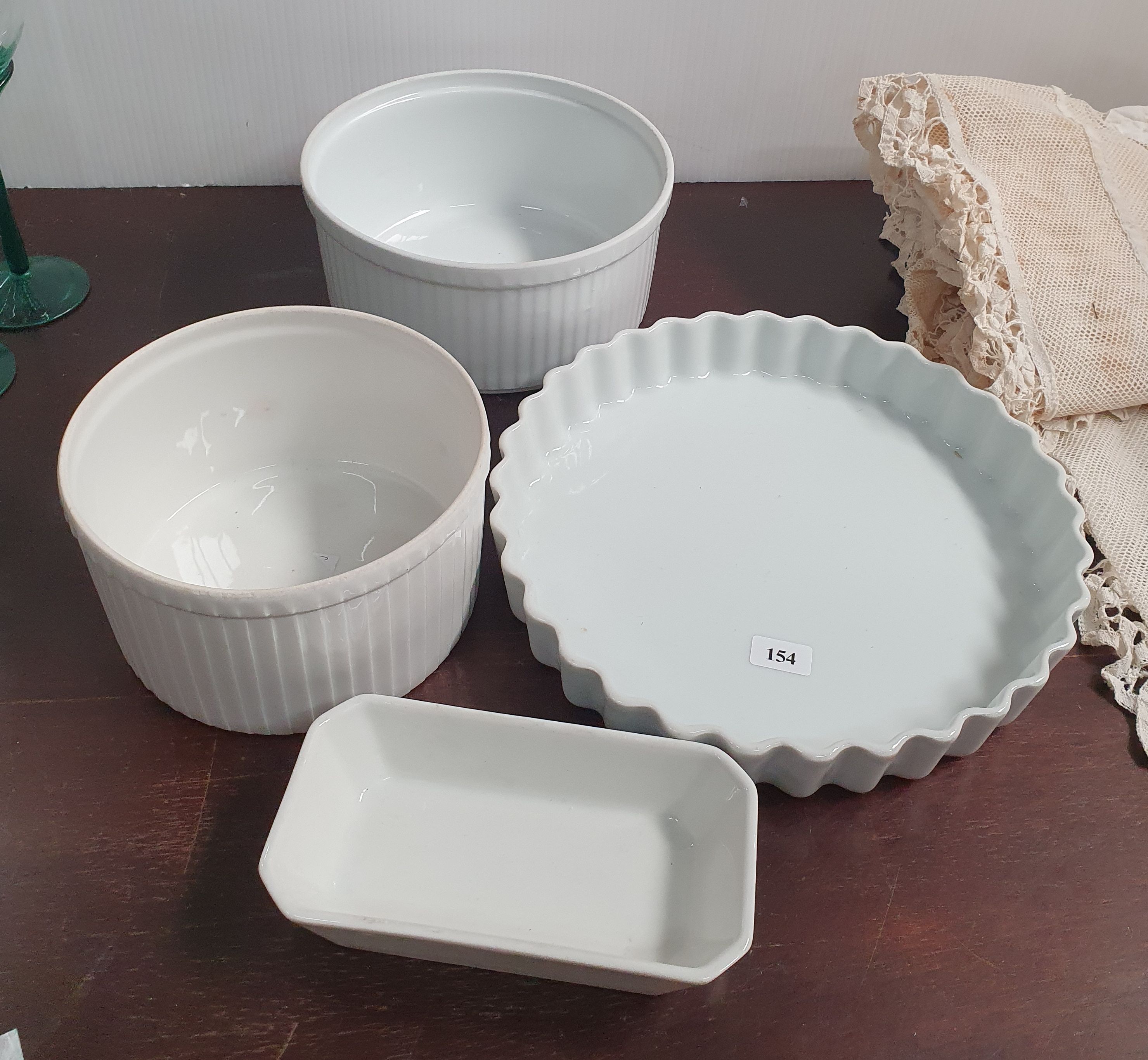 154 · THREE PILLIVUYT (FRANCE) WHITE PORCELAIN SERVING WARE ITEMS AND ONE OTHER FRENCH EXAMPLE