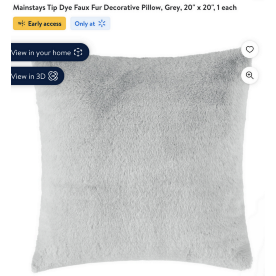 MainStays Tip Dye Fur Faux Decortive Pillow (Grey) 20"x20"