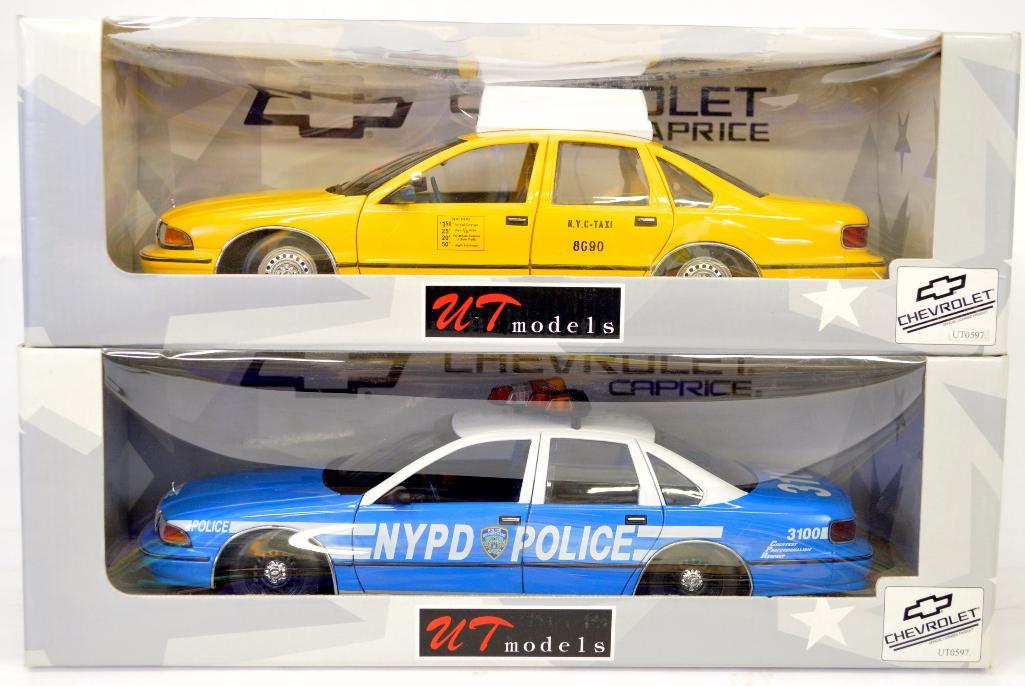 UT Models 1:18 die cast NYC Taxi and NYPD Police cruiser MIB