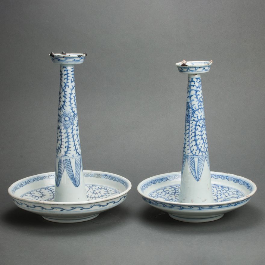 Pair Chinese underglaze blue candleholders