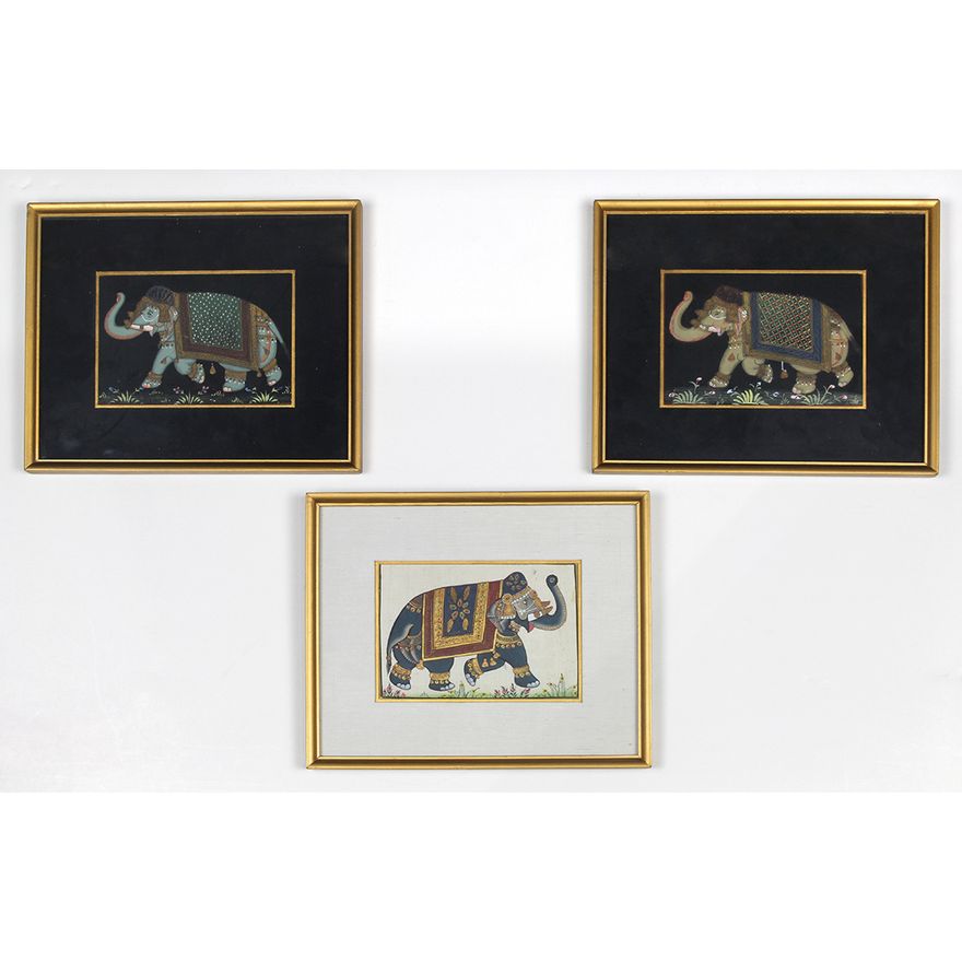 (lot of 3) Framed illustrations of Indian elephants