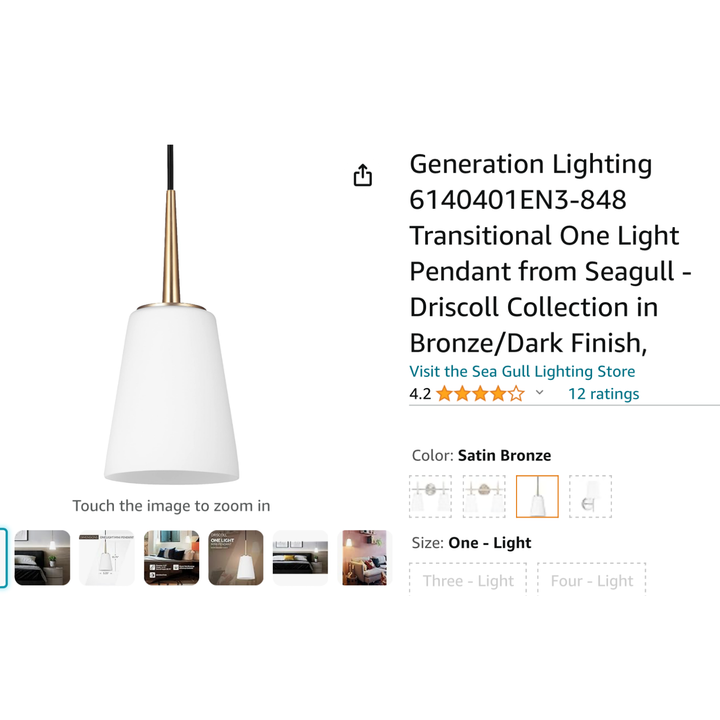 Generation Lighting 61404001EN3-848 Transitional One Light Pendent (Bronze/ Dark Finish) w/ 60W 800Lumens Dimmable Light Bulb
