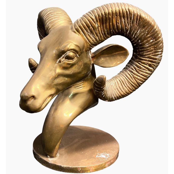 Large Brass Ram's Head Figural Statue