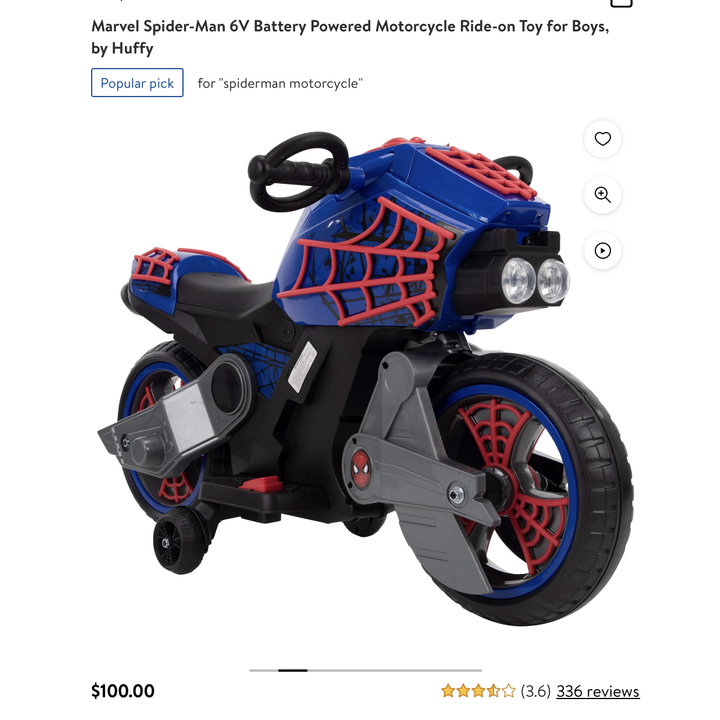 Marvel Spider-Man 6V Battery Powered Motorcycle Ride-On