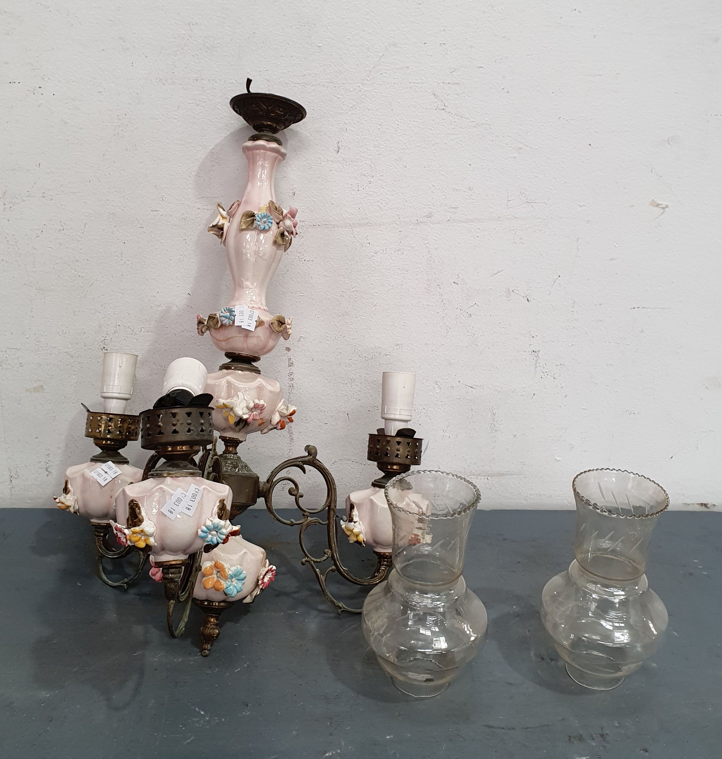 1399 · A 1950'S CAPODIMONTE THREE BRANCH LIGHT FITTING