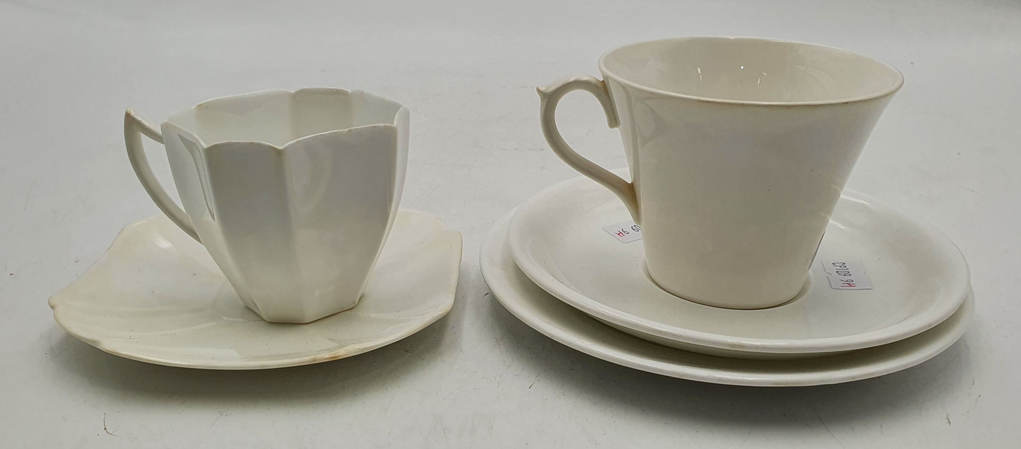 693 · A SHELLEY FINE BONE CHINA ALL-WHITE ART DECO TEA TRIO