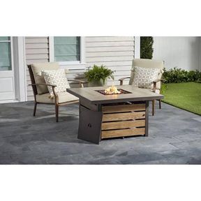 Hampton Bay Summerfield 44 In. X 24.5 In. Square Steel Gas Fire Pit Table With Wood-Look Tile Top - R1