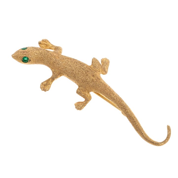 An Emerald & Gold Salamander Brooch in 14K
