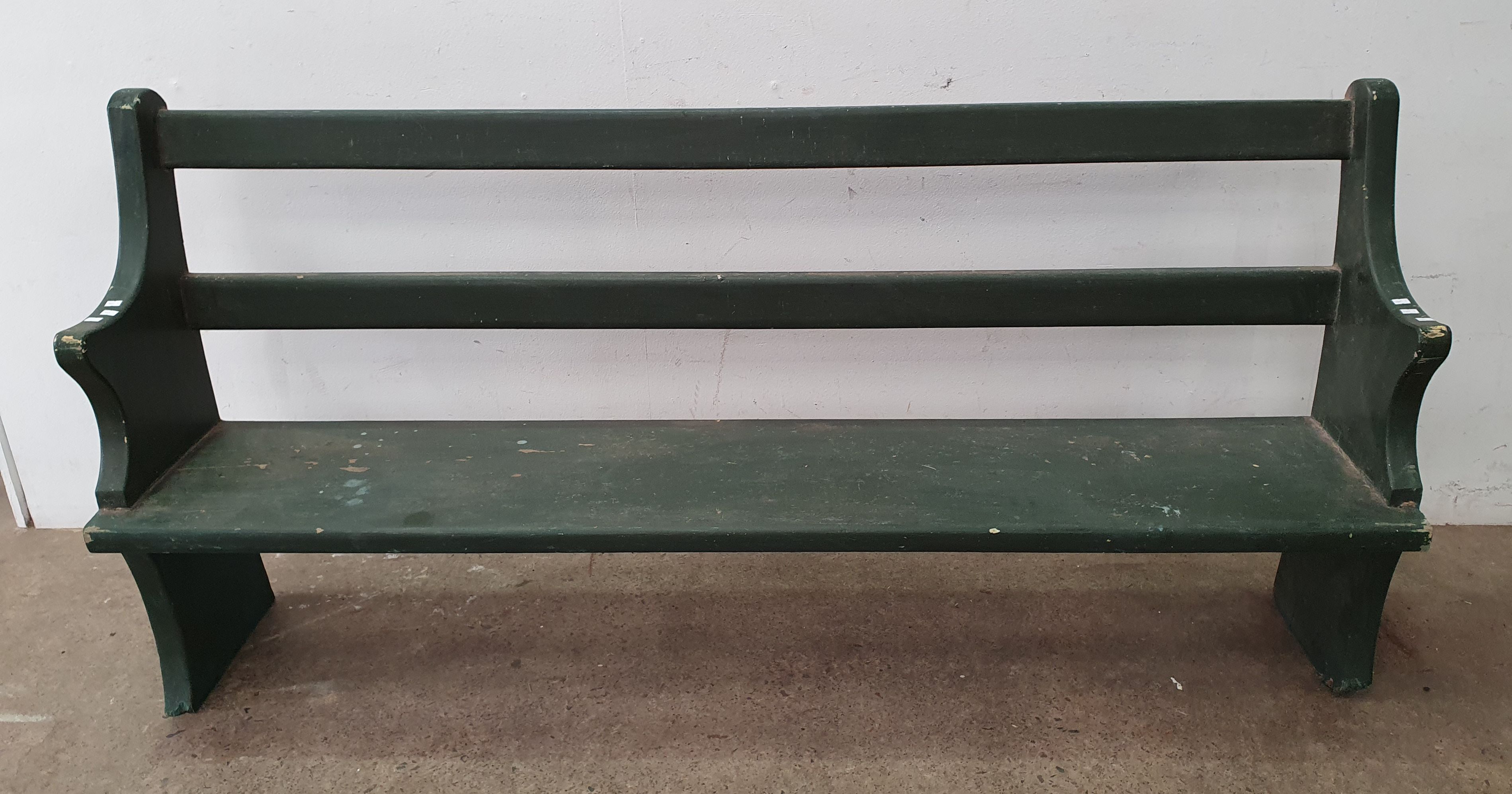 1037 · A GREEN PAINTED CHURCH PEW/ GARDEN BENCH