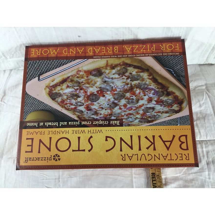 Pizzacraft Rectangular Baking Stone W/Wire Handle Frame 15" x 12"