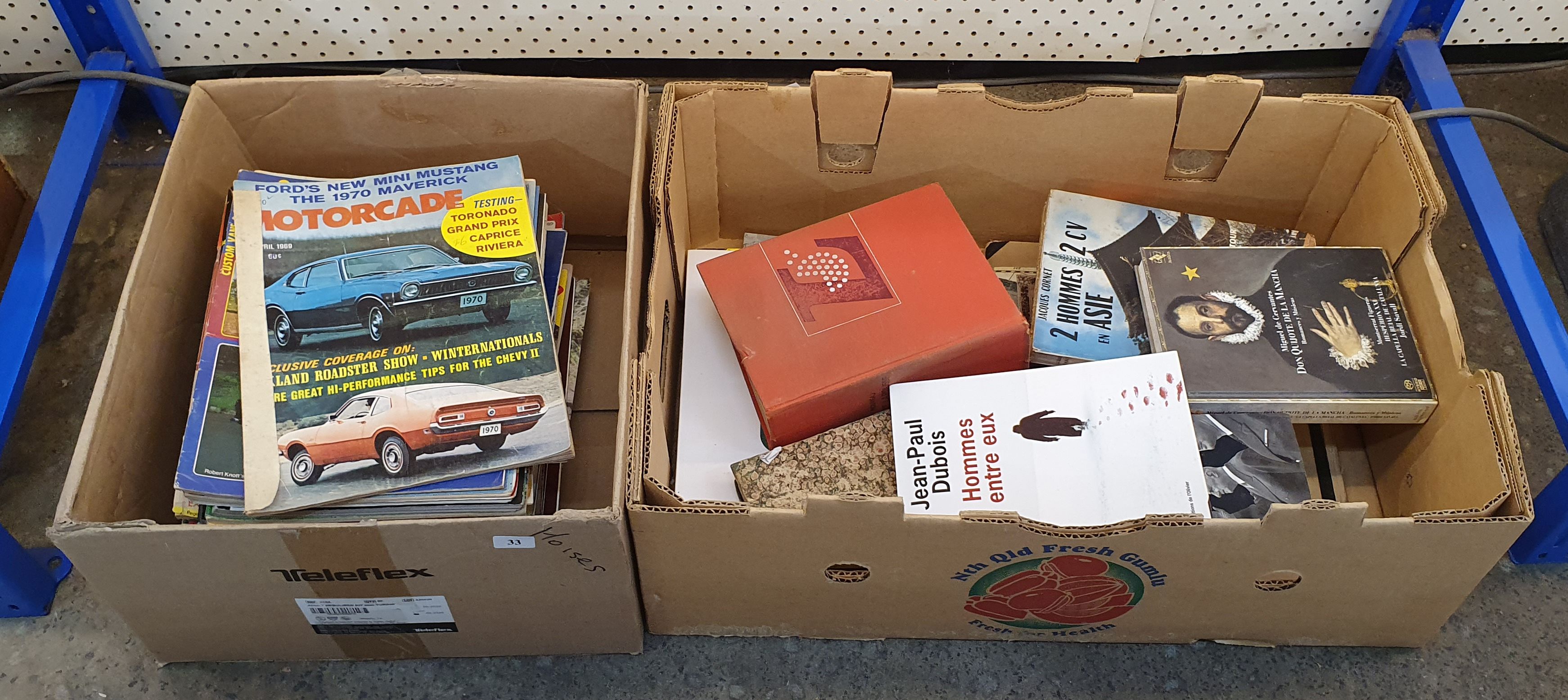 33 · A BOX OF MOTORING MAGAZINES AND FOREIGN LANGUAGE BOOKS