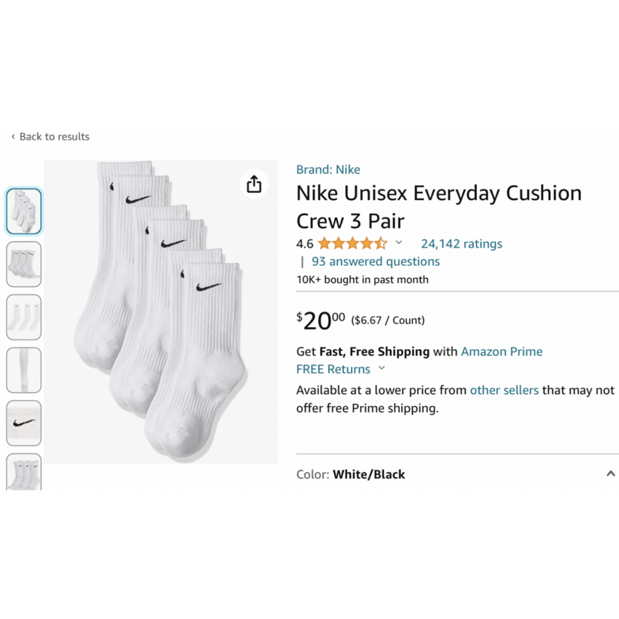 Nike Unisex Everyday Cushion Crew 3 Pair White Size Medium
