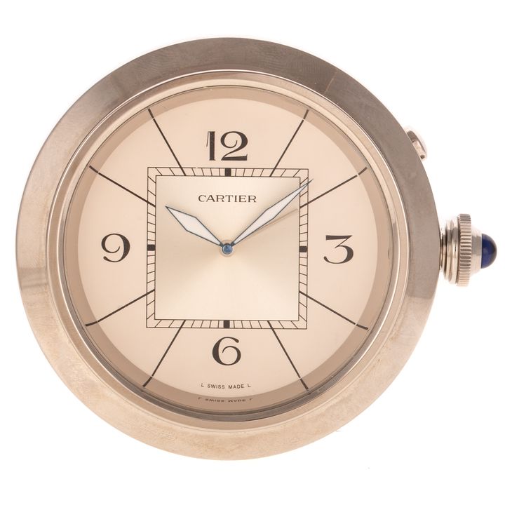 A Cartier Pasha Travel Clock in Stainless Steel