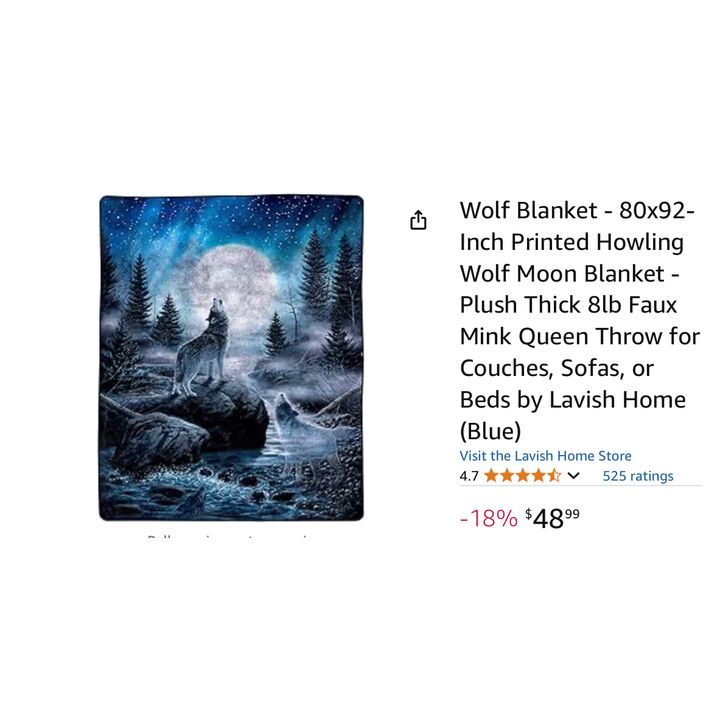 Lavish Home Wolf Blanket 80'' x 92'' Printed Howling Wolf Moon Blanket- Blue