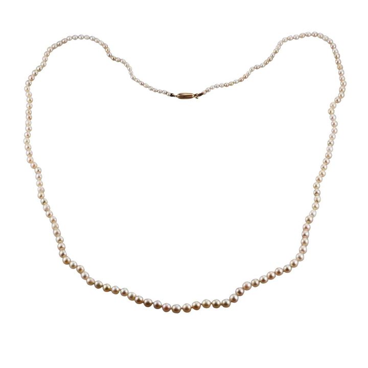 GIA Natural Pearl Antique 14k Gold Necklace