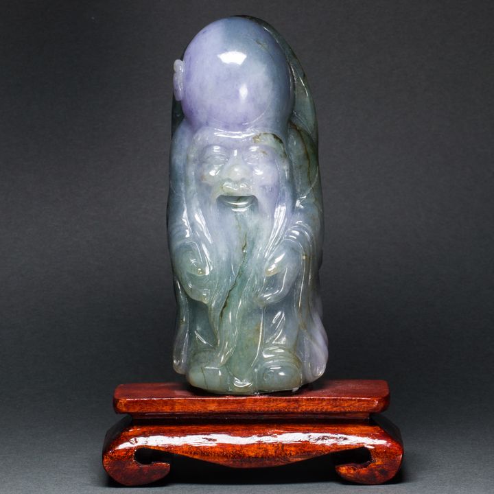 Chinese lavender and green jadeite carving of Shoulao