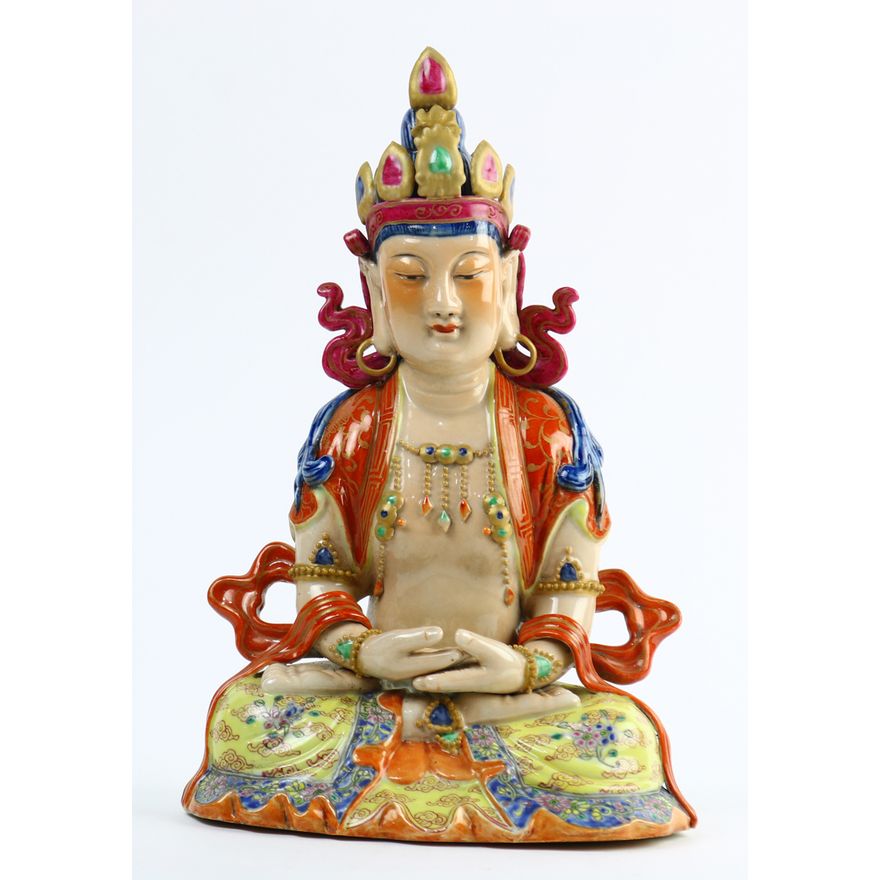 Chinese Porcelain Bodhisattva, Marked