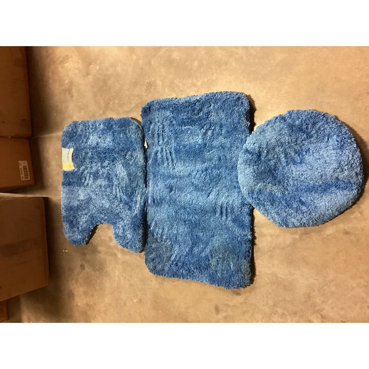 3pc Bathroom Rug & Toilet Seat Bathmat Set- Toilet Cover- 16'' x 16'', Long Bath Mat- 20'' x 30'' & Medium Bathmat 20'' x 21''- Blue