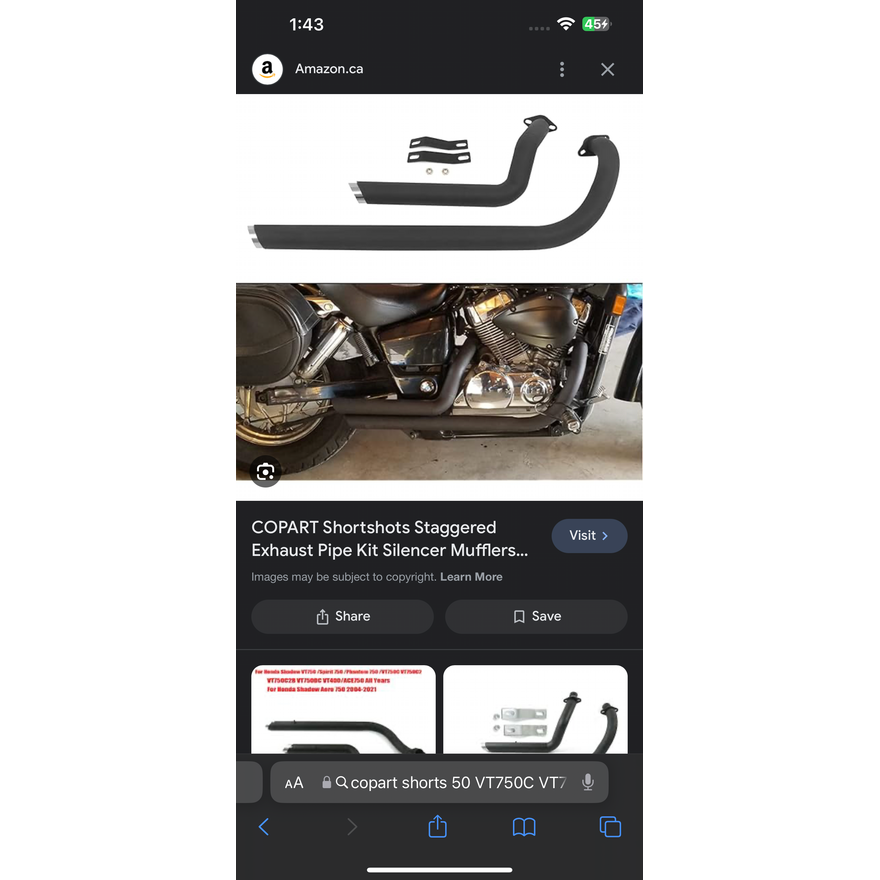 COPART Motorcycle Exhaust Pipe Kit Silencer Honda Shadow VT750