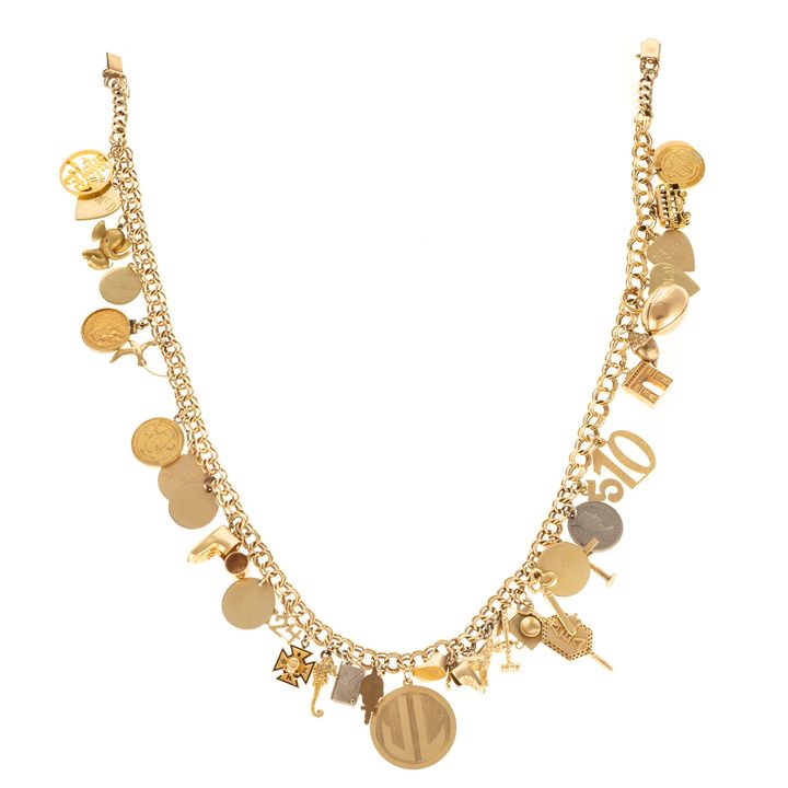 A Large Whimsical Charm Necklace in 14K