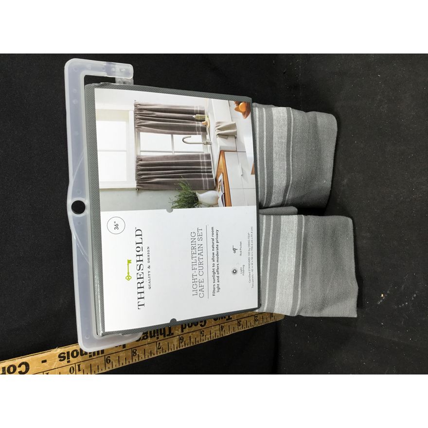 Threshold Light-Filtering Café Curtain Set Gray/Cream - 2 Panels 42" x 36"