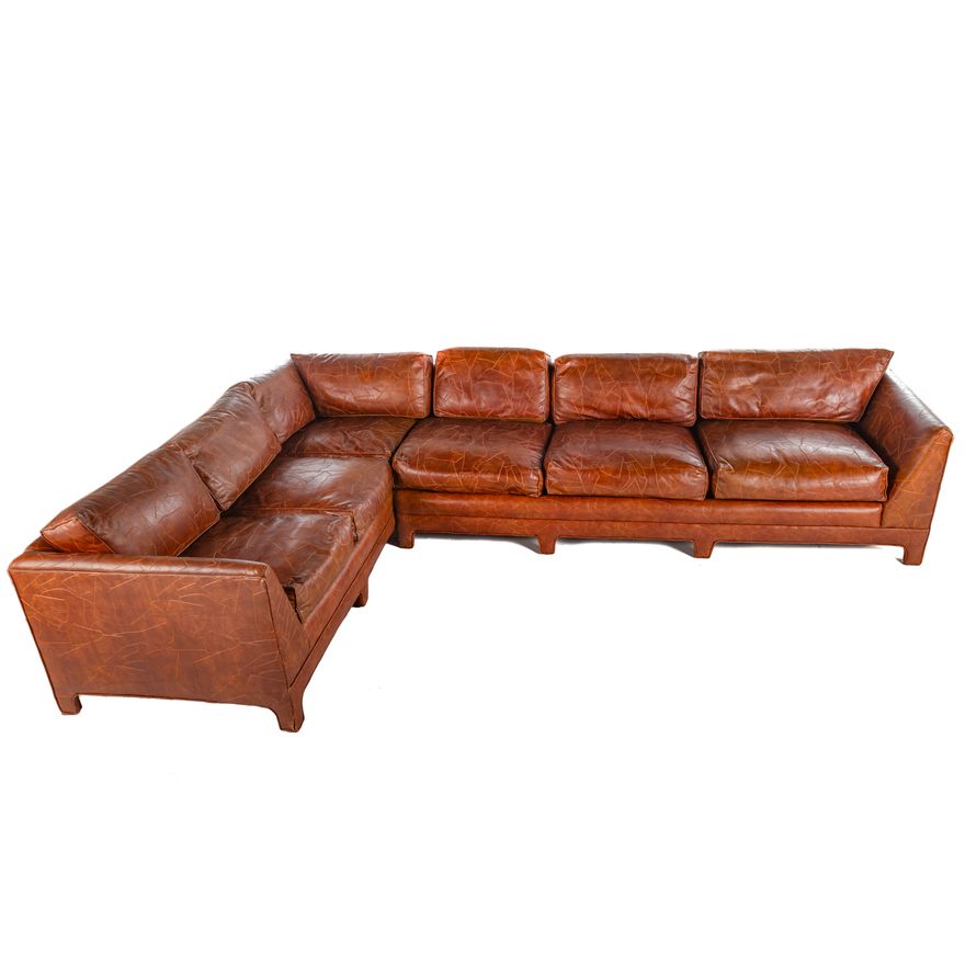 Vintage Mid-Century Stitched Leather Sectional