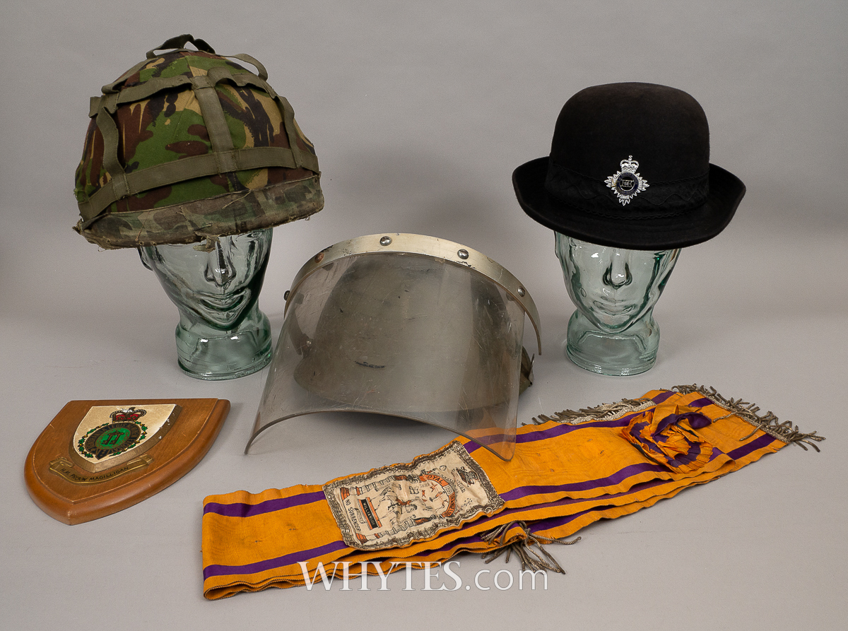 Northern Ireland collection of various including Army helmet, RUC Riot ...