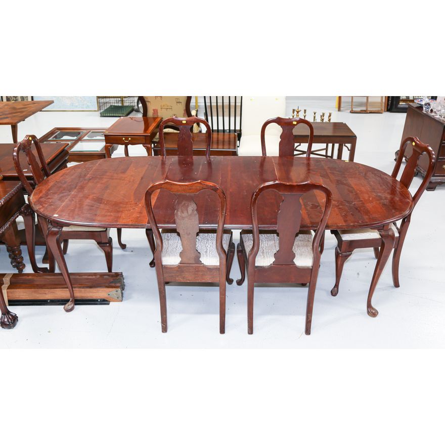 Queen Anne Style Cherry Dining Table & Six Chairs