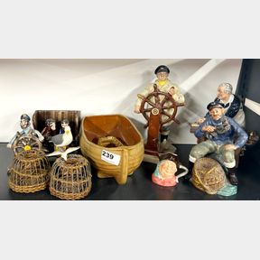 Three Royal Doulton figurines and a group of other items.