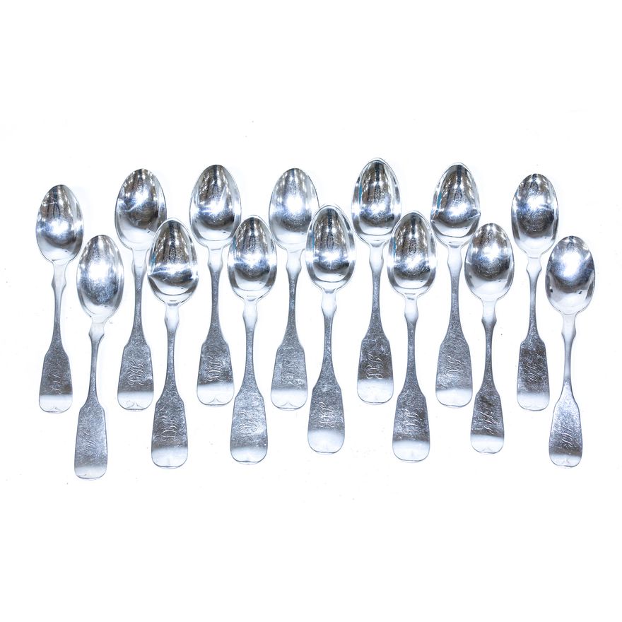 14 Sterling Fiddle Pattern Teaspoons