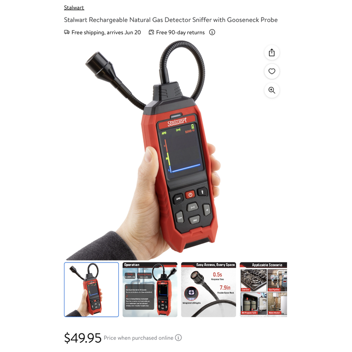 Stalwart Rechargeable Natural Gas Detector Sniffer with Gooseneck Probe
