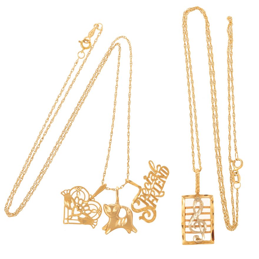 A Pair of Chains with Four Pendants in 14K