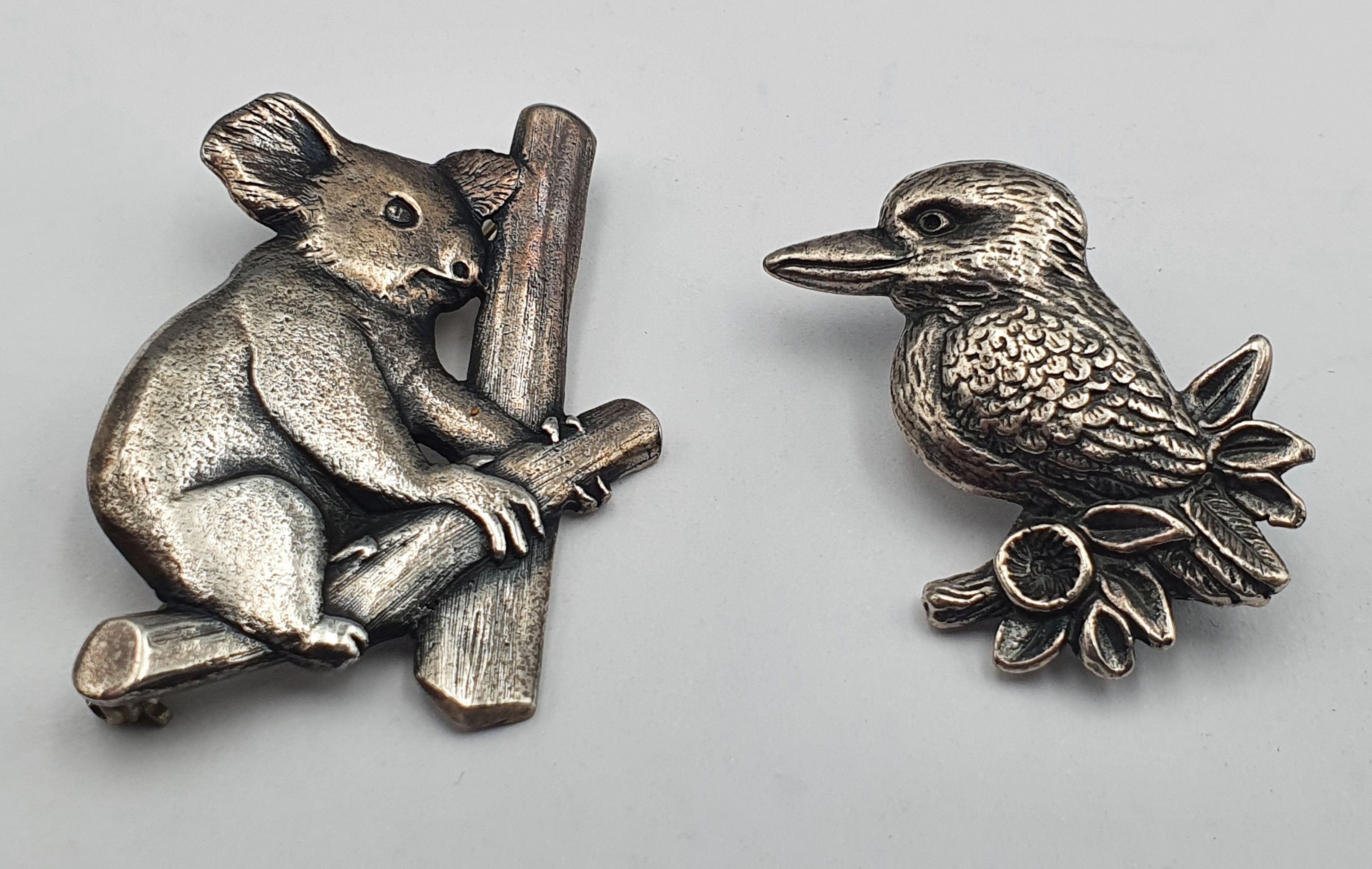281 · A (RARE) TONY KEAN SILVER KOALA BROOCH WITH A WHITE METAL KOOKABURRA BROOCH