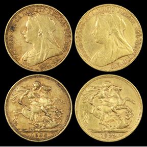 SOVEREIGNS (2), 1895S, S3877; & 1899M, S3875, Old head. VF…