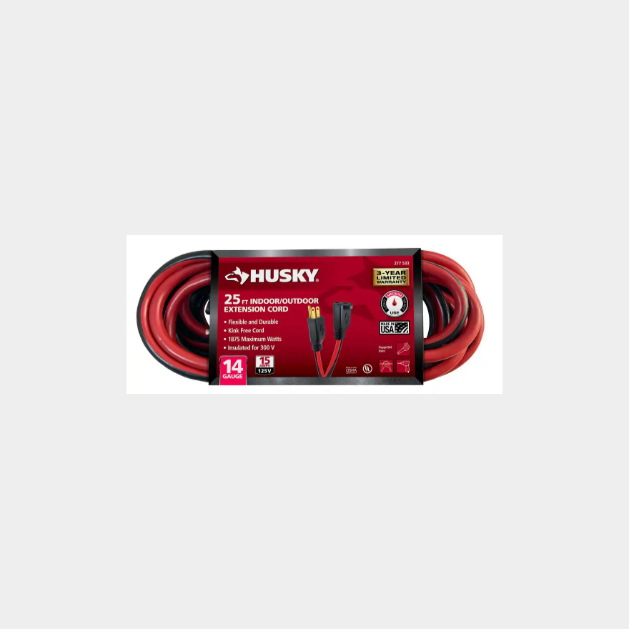 Husky 25 ft. 14/3 Medium Duty Indoor/Outdoor Extension Cord, Red
