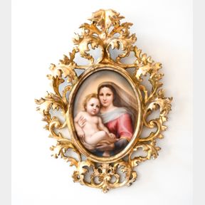 19TH C. PAINTED PORCELAIN PLAQUE FLORENTINE FRAME