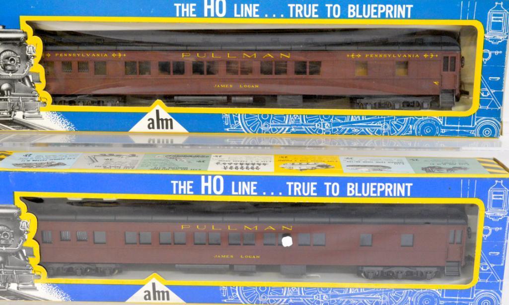 Eight AHM Rivarossi HO Scale Pennsylvania Rail Road passenger train cars in  original boxes