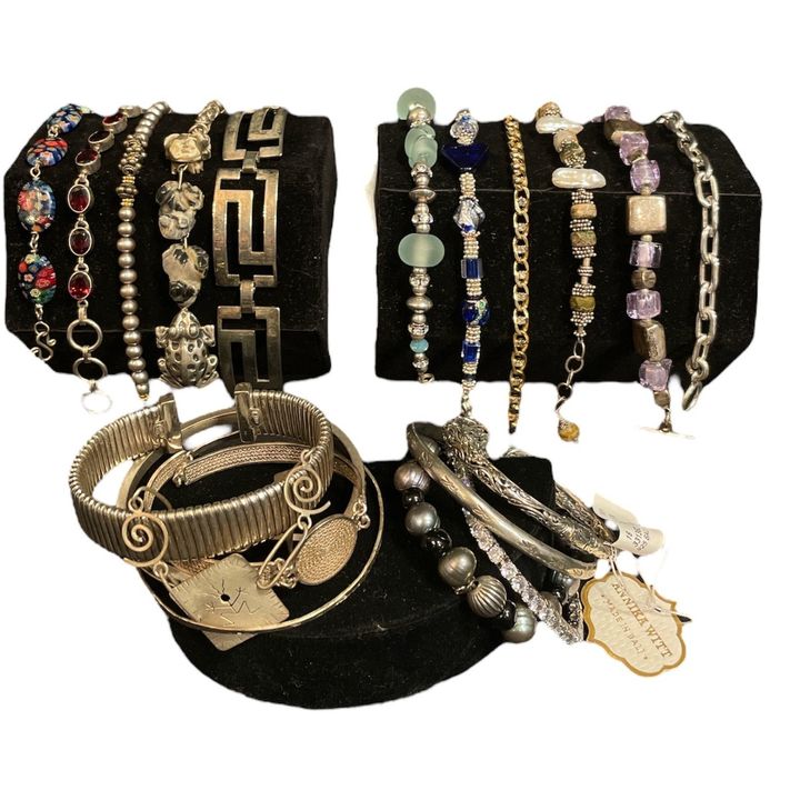 Sterling Silver, MILLEFIORI, Freshwater Pearl & Carved Stone Bracelets