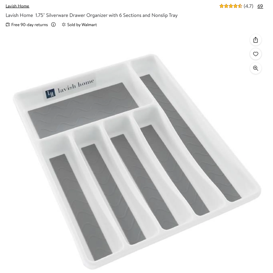 Lavish Home 1-3/4" Silverware Drawer Organizer Non Slip Tray