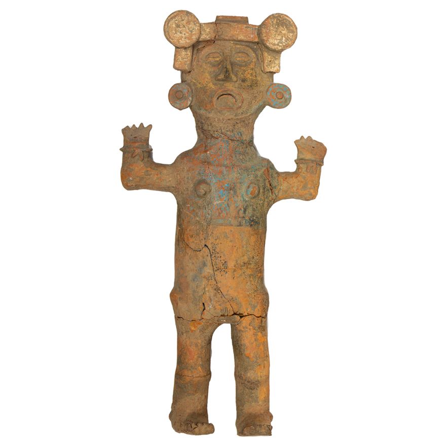 A Pre Columbian Mexican Mixtec female Xantil pottery figure, Late Post Classic Period, 1200-1500 A