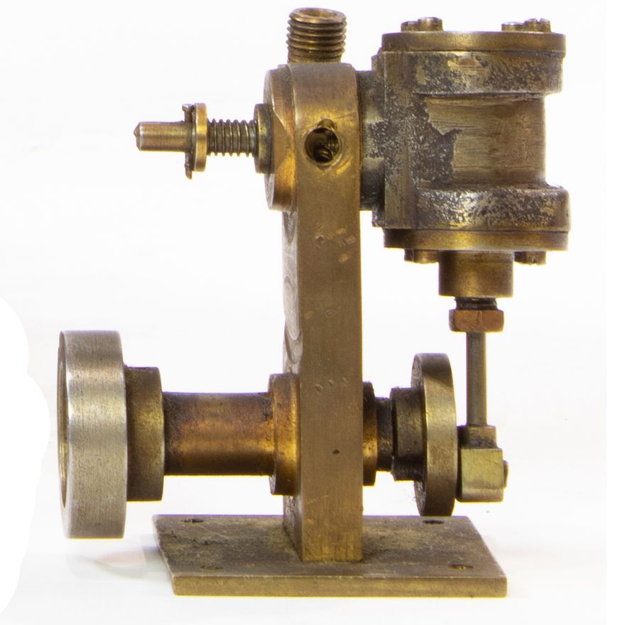 A miniature brass early model vertical steam engine, attributed to Stuart Turner